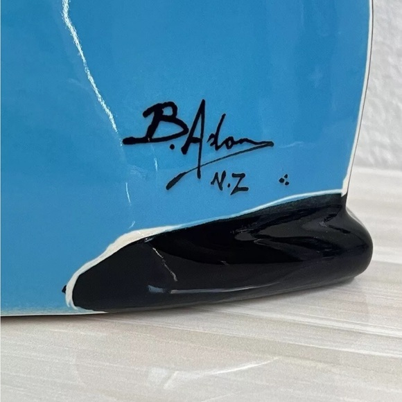 Brendan Adams Pottery Signed Clock Blue Working Triangle New Zealand Porcelain - Picture 7 of 11